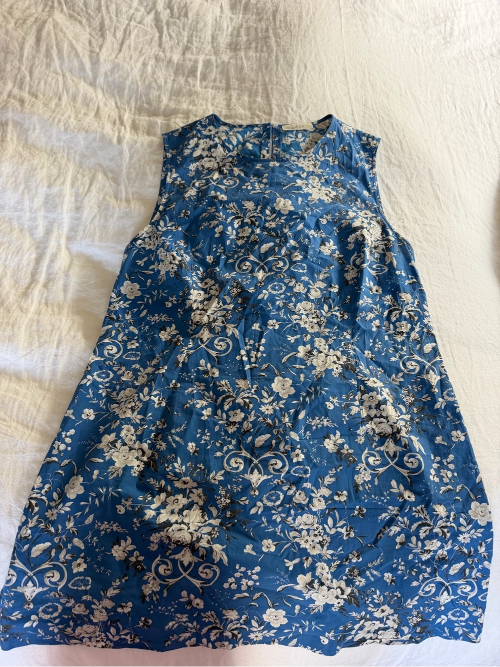 Doen Adele Blue Floral Mini Dress with Cream Floral Print